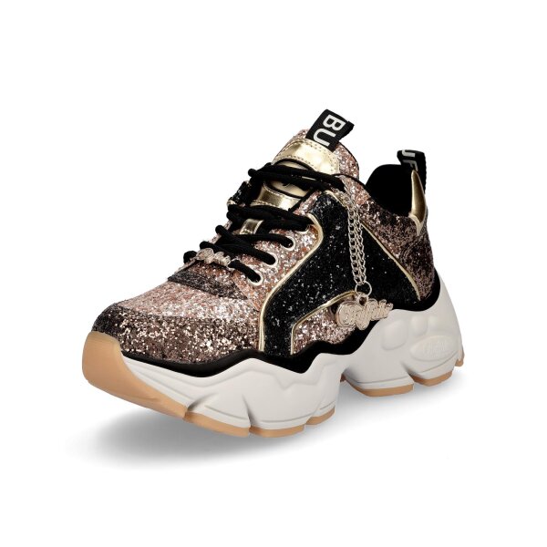 Buffalo Damen Chunky Sneaker Binary Glitter gold schwarz