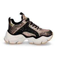 Buffalo Damen Chunky Sneaker Binary Glitter gold schwarz